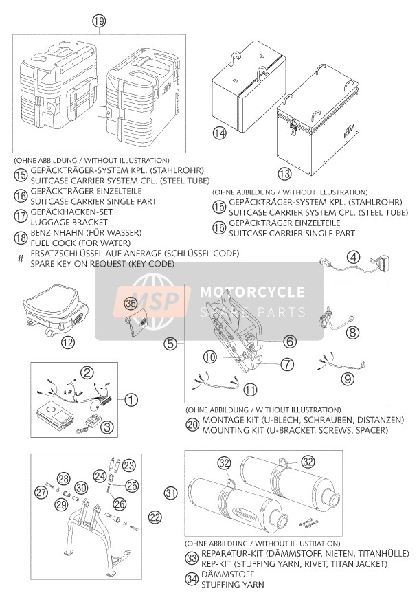 KTM 950 ADVENTURE SILVER Europe 2003 Accessoires voor een 2003 KTM 950 ADVENTURE SILVER Europe