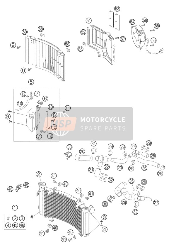 KTM 950 ADVENTURE SILVER Australia 2003 Sistema de refrigeración para un 2003 KTM 950 ADVENTURE SILVER Australia