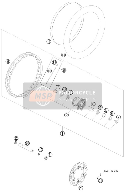 KTM 950 SUPER ENDURO R AU, GB 2008 Front Wheel for a 2008 KTM 950 SUPER ENDURO R AU, GB