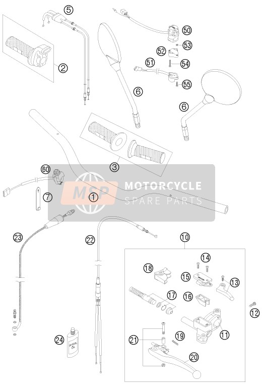 KTM 950 SUPER ENDURO R AU, GB 2008 Guidon, Les contrôles pour un 2008 KTM 950 SUPER ENDURO R AU, GB