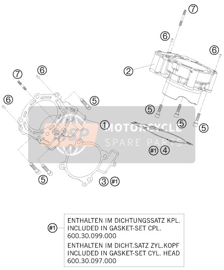 KTM 950 SUPER ENDURO R USA 2009 Cylindre pour un 2009 KTM 950 SUPER ENDURO R USA
