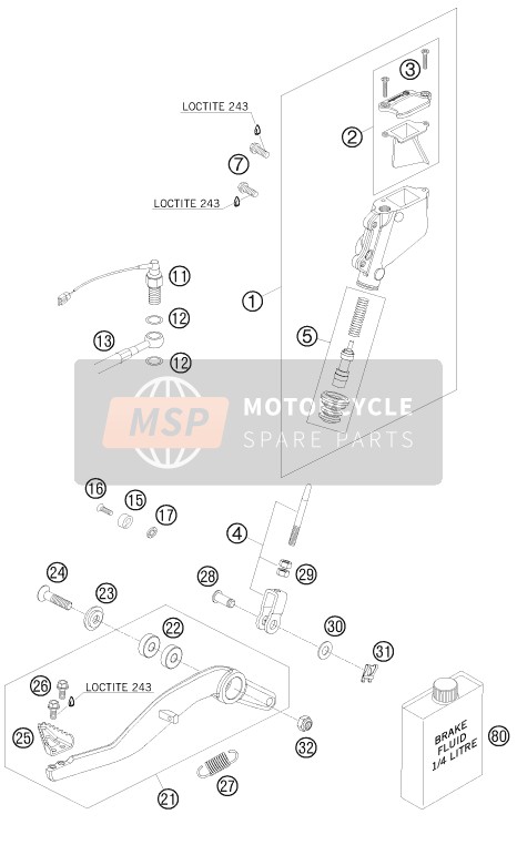 KTM 950 SUPER ENDURO R USA 2009 Achterrem aansturing voor een 2009 KTM 950 SUPER ENDURO R USA