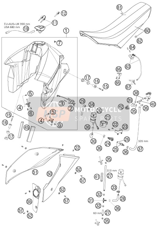 KTM 950 SUPERENDURO R AU, GB 2007 Tank, Seat for a 2007 KTM 950 SUPERENDURO R AU, GB