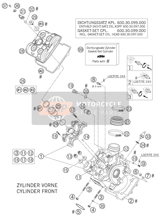 KTM 950 SUPERMOTO BLACK AU, GB 2005 Cylinder Head Front for a 2005 KTM 950 SUPERMOTO BLACK AU, GB