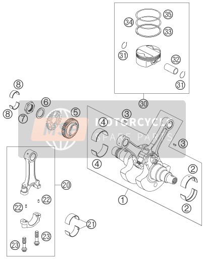 KTM 950 SUPERMOTO BLACK Europe 2006 Crankshaft, Piston for a 2006 KTM 950 SUPERMOTO BLACK Europe