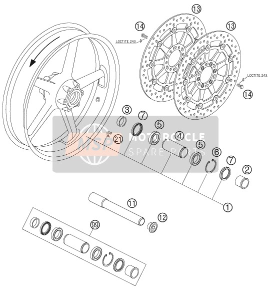 KTM 950 SUPERMOTO BLACK AU, GB 2006 Front Wheel for a 2006 KTM 950 SUPERMOTO BLACK AU, GB