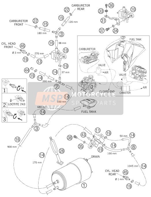 KTM 950 SUPERMOTO BLACK USA 2007 Cartouche évaporative pour un 2007 KTM 950 SUPERMOTO BLACK USA