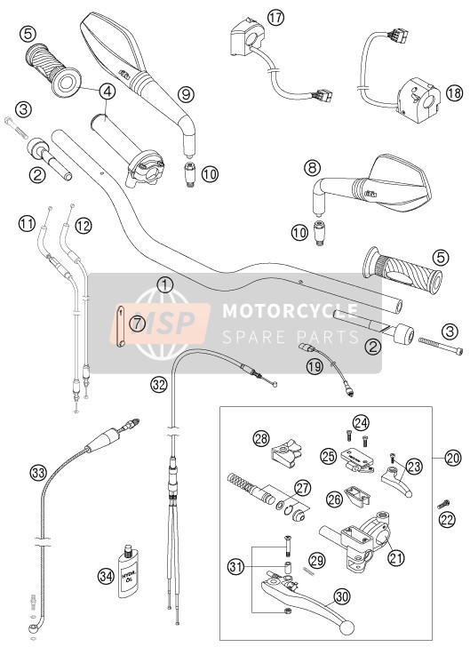 KTM 950 SUPERMOTO BLACK Europe 2007 Handlebar, Controls for a 2007 KTM 950 SUPERMOTO BLACK Europe