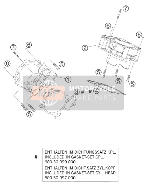 KTM 950 SUPERMOTO ORANGE AU, GB 2005 Cilinder voor een 2005 KTM 950 SUPERMOTO ORANGE AU, GB
