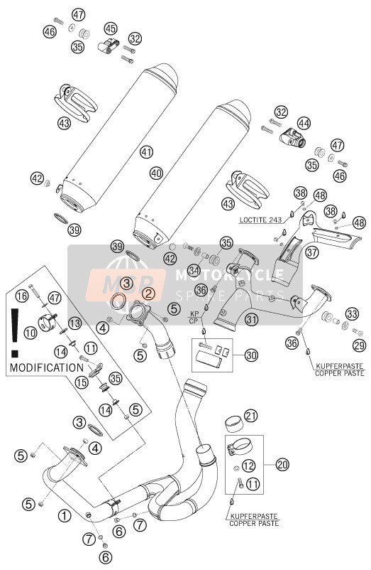 KTM 950 SUPERMOTO ORANGE AU, GB 2005 Système d'échappement pour un 2005 KTM 950 SUPERMOTO ORANGE AU, GB