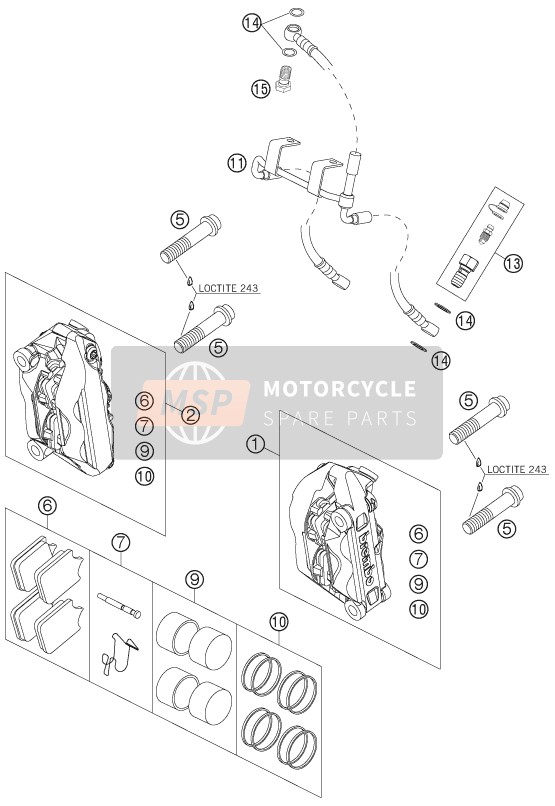 KTM 950 SUPERMOTO ORANGE AU, GB 2005 Front Brake Caliper for a 2005 KTM 950 SUPERMOTO ORANGE AU, GB