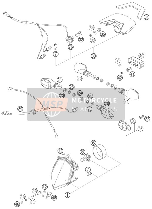 KTM 950 SUPERMOTO ORANGE Europe 2005 Lighting System for a 2005 KTM 950 SUPERMOTO ORANGE Europe