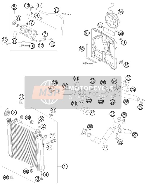 KTM 950 SUPERMOTO R AU, GB 2008 Cooling System for a 2008 KTM 950 SUPERMOTO R AU, GB