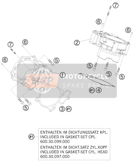 KTM 950 SUPERMOTO R AU, GB 2008 Cylinder for a 2008 KTM 950 SUPERMOTO R AU, GB