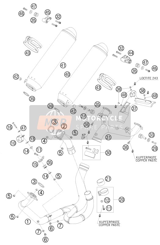 KTM 950 SUPERMOTO R AU, GB 2008 Exhaust System for a 2008 KTM 950 SUPERMOTO R AU, GB