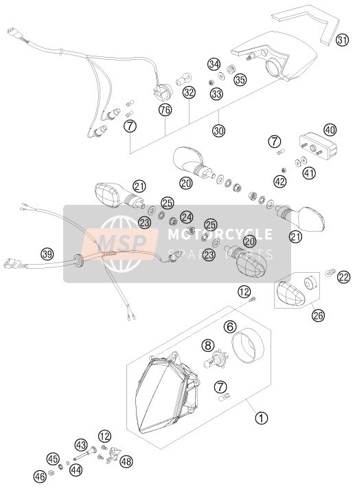 KTM 950 SUPERMOTO R AU, GB 2008 Système d'éclairage pour un 2008 KTM 950 SUPERMOTO R AU, GB