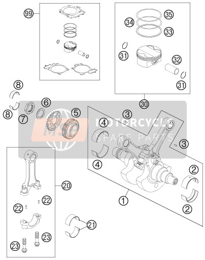 KTM 990 ADVENTURE BLACK ABS USA 2007 Crankshaft, Piston for a 2007 KTM 990 ADVENTURE BLACK ABS USA