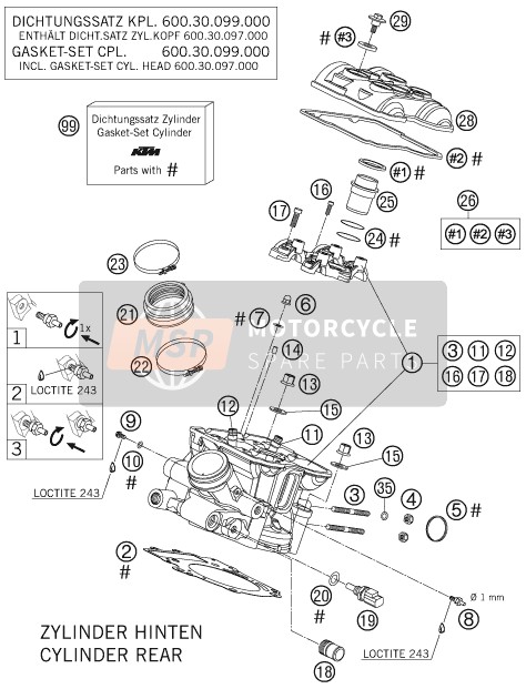 KTM 990 ADVENTURE BLACK ABS AU, GB 2007 Cylinder Head Rear for a 2007 KTM 990 ADVENTURE BLACK ABS AU, GB