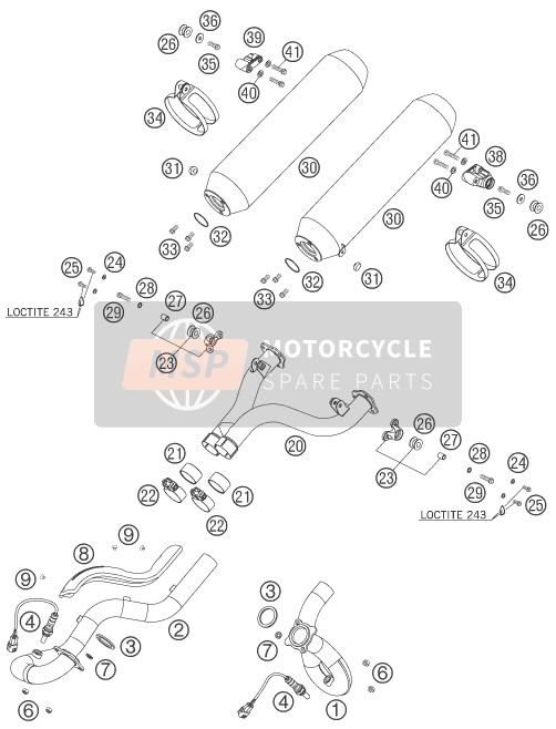 KTM 990 ADVENTURE BLACK ABS USA 2007 Exhaust System for a 2007 KTM 990 ADVENTURE BLACK ABS USA