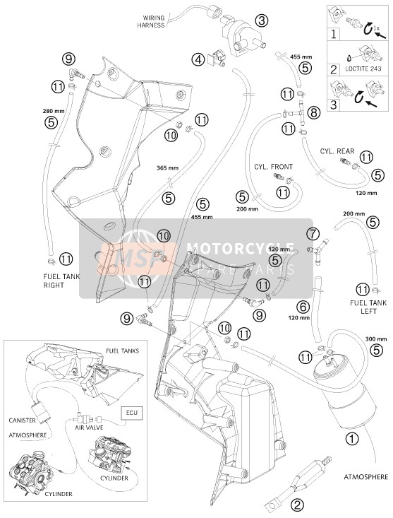 KTM 990 ADVENTURE BLACK ABS USA 2008 VERDAMPFER-KANISTER für ein 2008 KTM 990 ADVENTURE BLACK ABS USA