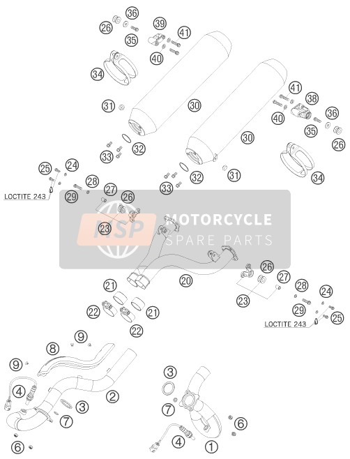 KTM 990 ADVENTURE BLACK ABS USA 2008 Système d'échappement pour un 2008 KTM 990 ADVENTURE BLACK ABS USA