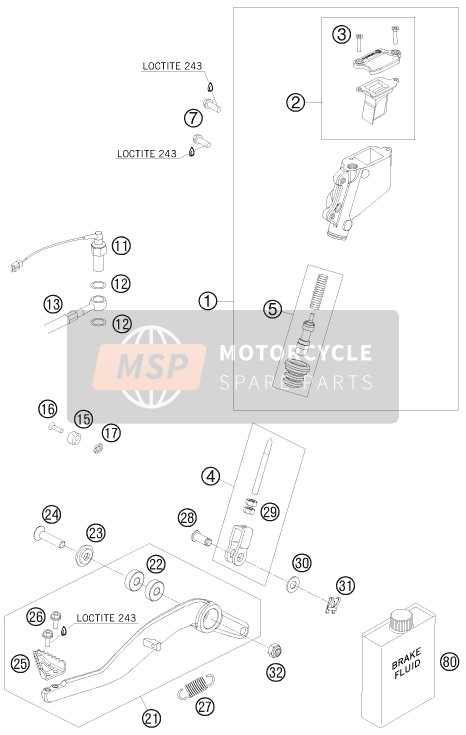 KTM 990 ADVENTURE BLACK ABS AU, GB 2008 Commande de frein arrière pour un 2008 KTM 990 ADVENTURE BLACK ABS AU, GB