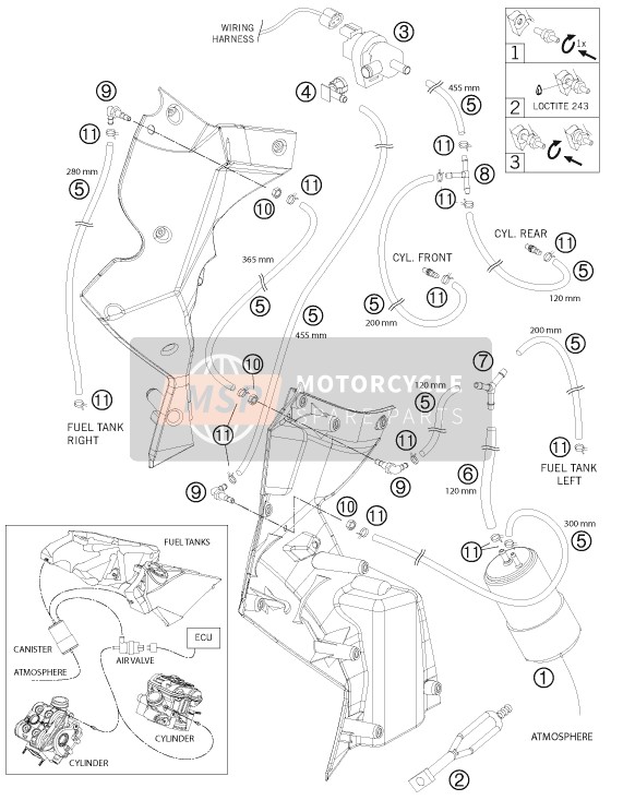 KTM 990 ADVENTURE BLUE ABS USA 2012 Recipiente evaporativo para un 2012 KTM 990 ADVENTURE BLUE ABS USA