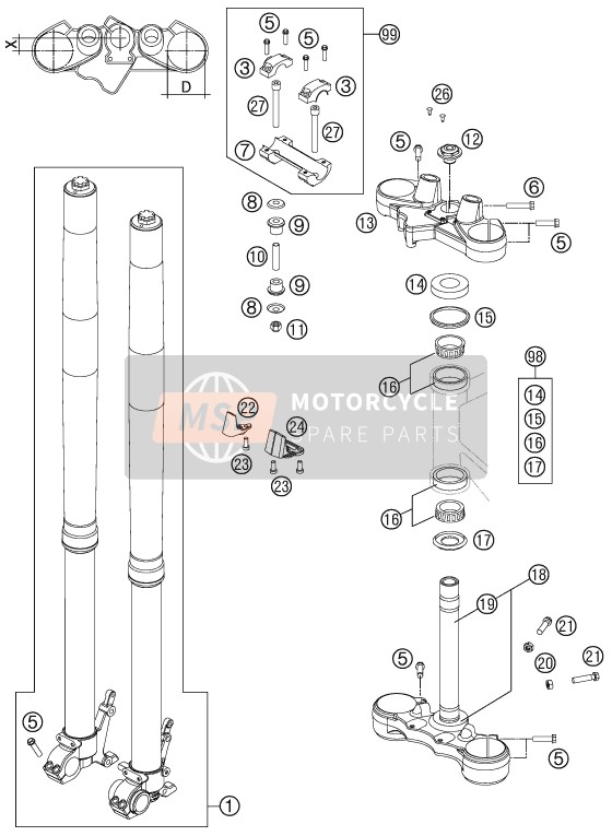 KTM 990 ADVENTURE BLUE ABS CKD Brazil 2012 Front Fork, Triple Clamp for a 2012 KTM 990 ADVENTURE BLUE ABS CKD Brazil