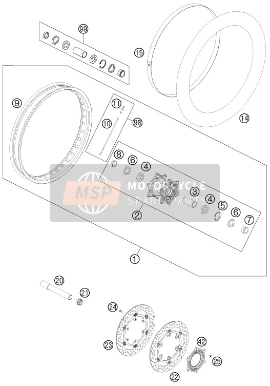 KTM 990 ADVENTURE BLUE ABS AU, GB 2012 Front Wheel for a 2012 KTM 990 ADVENTURE BLUE ABS AU, GB