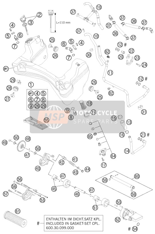 KTM 990 ADVENTURE ORANGE ABS AU, GB 2006 Sistema de lubricación para un 2006 KTM 990 ADVENTURE ORANGE ABS AU, GB