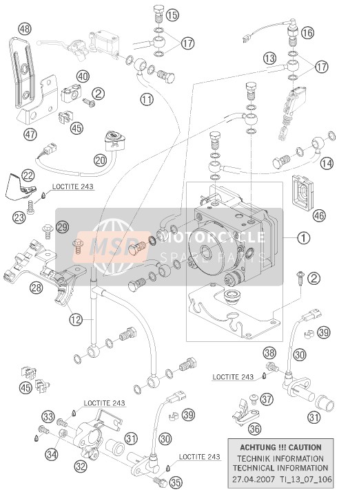 KTM 990 ADVENTURE ORANGE ABS AU, GB 2007 Anti-Lock System ABS for a 2007 KTM 990 ADVENTURE ORANGE ABS AU, GB