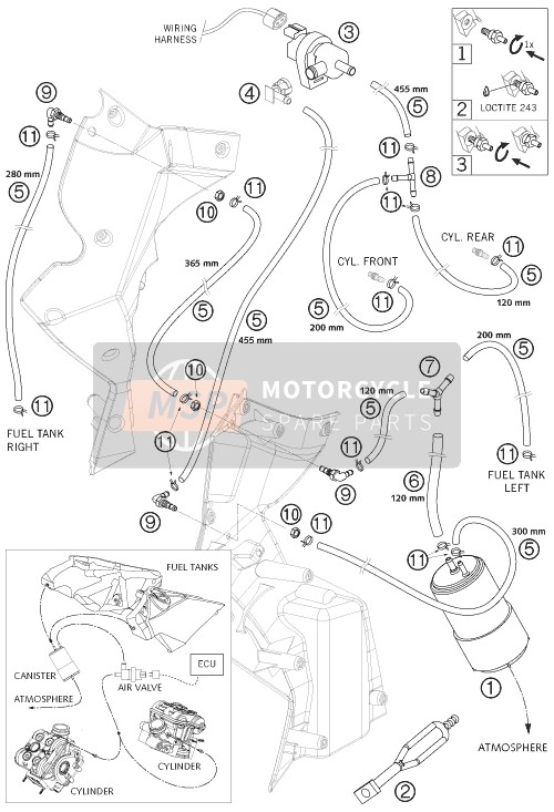 KTM 990 ADVENTURE ORANGE ABS USA 2007 Cartouche évaporative pour un 2007 KTM 990 ADVENTURE ORANGE ABS USA