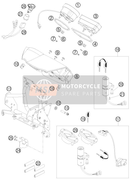 KTM 990 ADVENTURE ORANGE ABS AU, GB 2008 Instrumentos / Sistema de bloqueo para un 2008 KTM 990 ADVENTURE ORANGE ABS AU, GB
