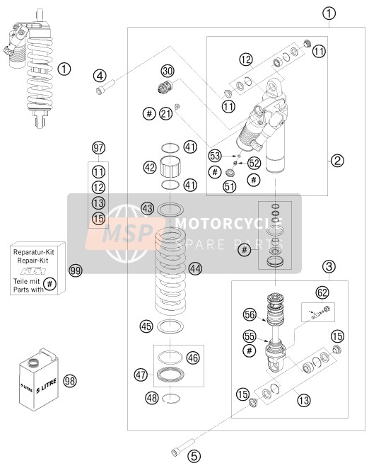 KTM 990 ADVENTURE ORANGE ABS AU, GB 2008 Stoßdämpfer für ein 2008 KTM 990 ADVENTURE ORANGE ABS AU, GB