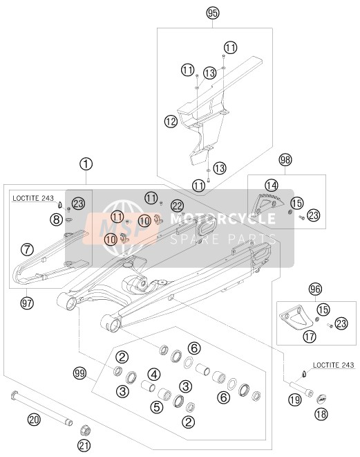 KTM 990 ADVENTURE ORANGE ABS AU, GB 2008 Swing Arm for a 2008 KTM 990 ADVENTURE ORANGE ABS AU, GB