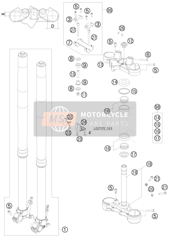 KTM 990 ADVENTURE ORANGE ABS AU, GB 2009 Front Fork, Triple Clamp for a 2009 KTM 990 ADVENTURE ORANGE ABS AU, GB