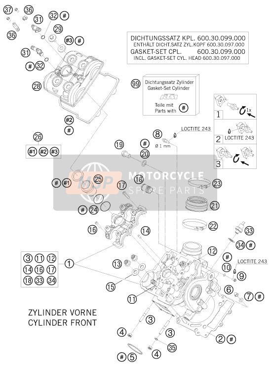 KTM 990 ADVENTURE ORANGE ABS AU, GB 2010 Cylinder Head Front for a 2010 KTM 990 ADVENTURE ORANGE ABS AU, GB