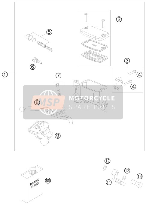 KTM 990 ADVENTURE ORANGE ABS AU, GB 2010 Voorrem aansturing voor een 2010 KTM 990 ADVENTURE ORANGE ABS AU, GB