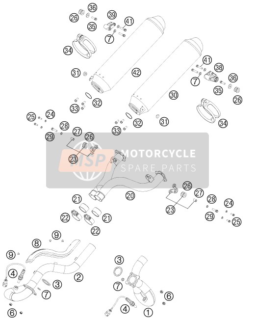 KTM 990 ADVENTURE ORANGE ABS AU, GB 2011 Système d'échappement pour un 2011 KTM 990 ADVENTURE ORANGE ABS AU, GB