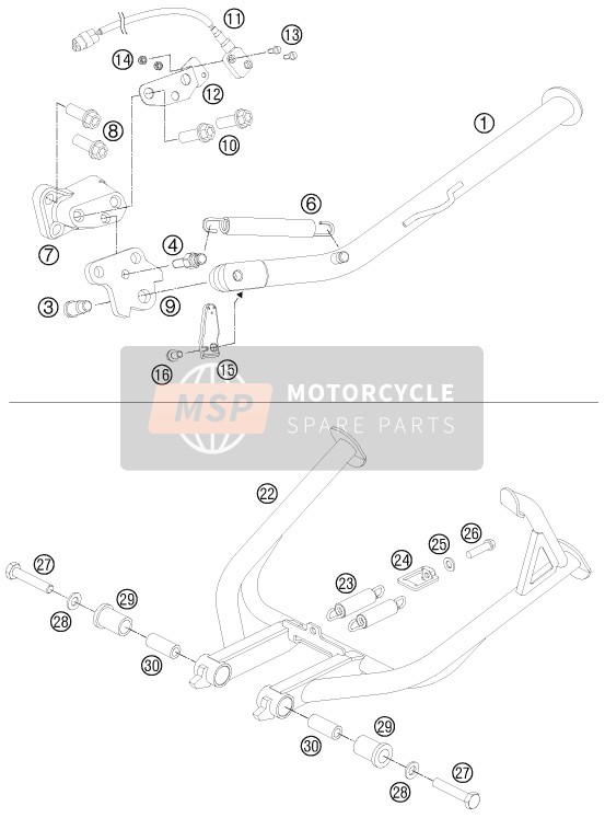 KTM 990 ADVENTURE ORANGE ABS AU, GB 2011 Lado / Caballete central para un 2011 KTM 990 ADVENTURE ORANGE ABS AU, GB