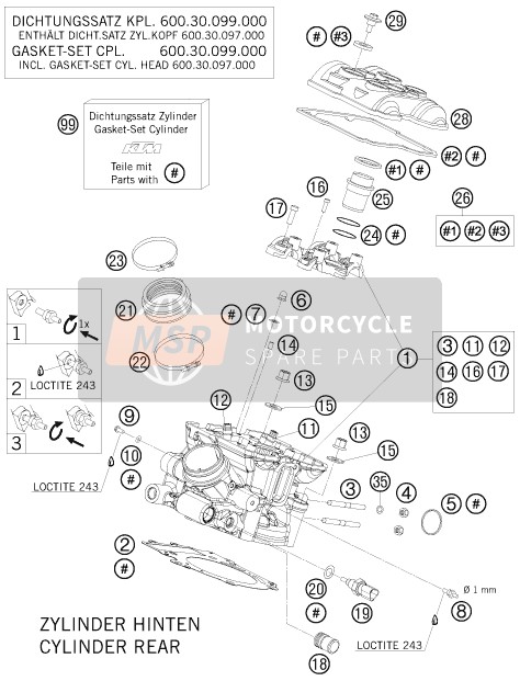 KTM 990 ADVENTURE R AU, GB 2009 Cylinder Head Rear for a 2009 KTM 990 ADVENTURE R AU, GB