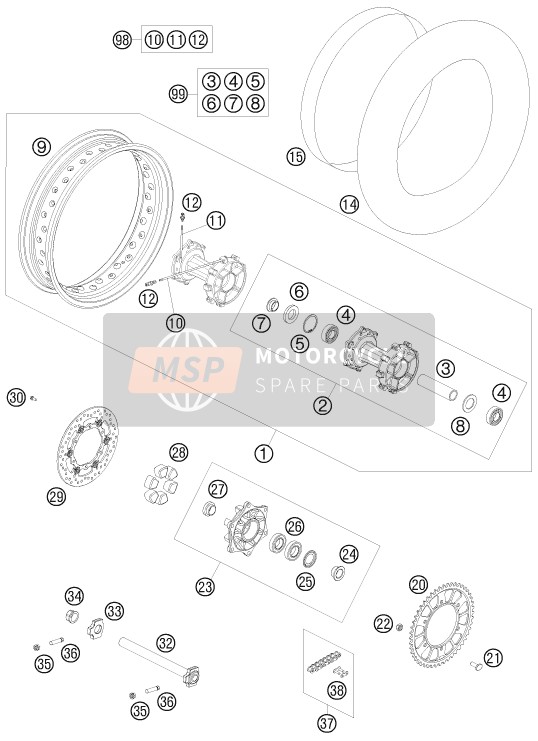 KTM 990 ADVENTURE R AU, GB 2009 Rear Wheel for a 2009 KTM 990 ADVENTURE R AU, GB