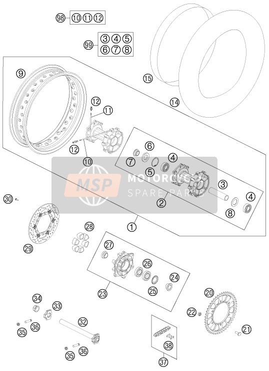 KTM 990 ADVENTURE R AU, GB 2011 Rear Wheel for a 2011 KTM 990 ADVENTURE R AU, GB