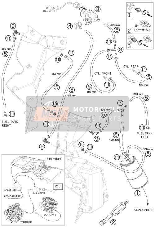 KTM 990 ADVENTURE S USA 2007 Verdampingsbus voor een 2007 KTM 990 ADVENTURE S USA