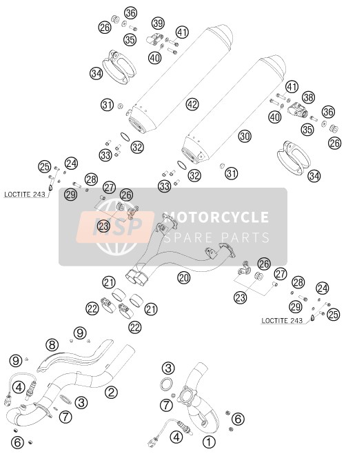 KTM 990 ADVENTURE WHITE ABS AU, GB 2009 Sistema de escape para un 2009 KTM 990 ADVENTURE WHITE ABS AU, GB