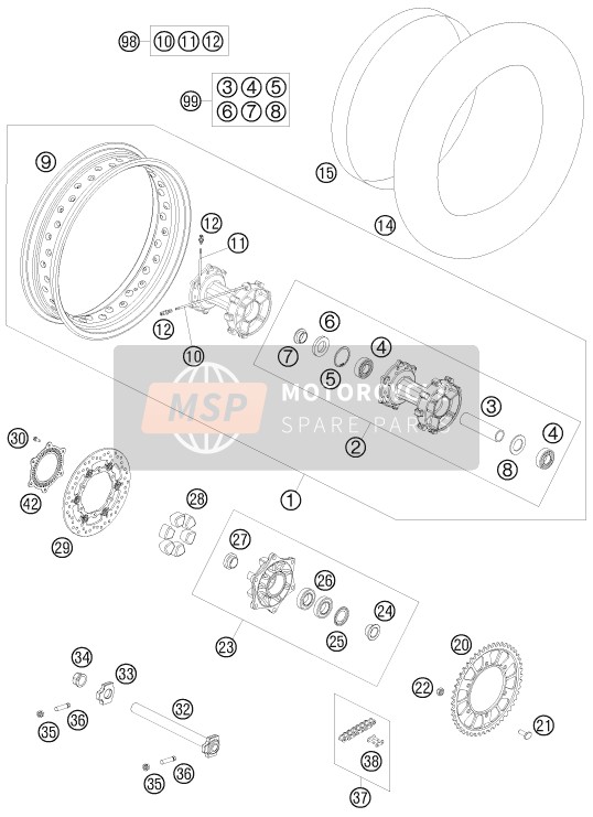 KTM 990 ADVENTURE WHITE ABS Europe 2009 Rear Wheel for a 2009 KTM 990 ADVENTURE WHITE ABS Europe