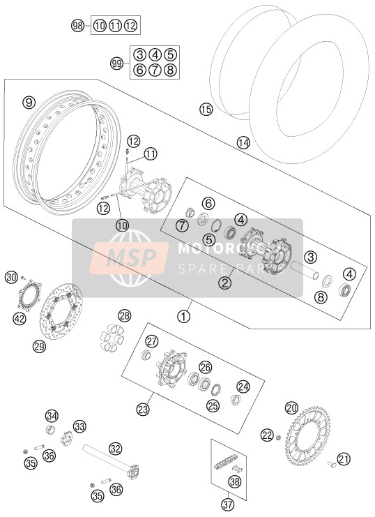 KTM 990 ADVENTURE WHITE ABS Europe 2011 Roue arrière pour un 2011 KTM 990 ADVENTURE WHITE ABS Europe