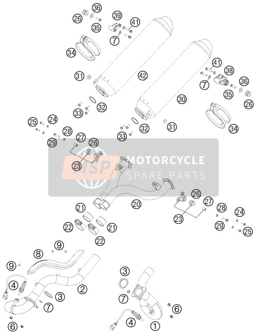 KTM 990 ADVENTURE WHITE ABS Europe 2012 Exhaust System for a 2012 KTM 990 ADVENTURE WHITE ABS Europe