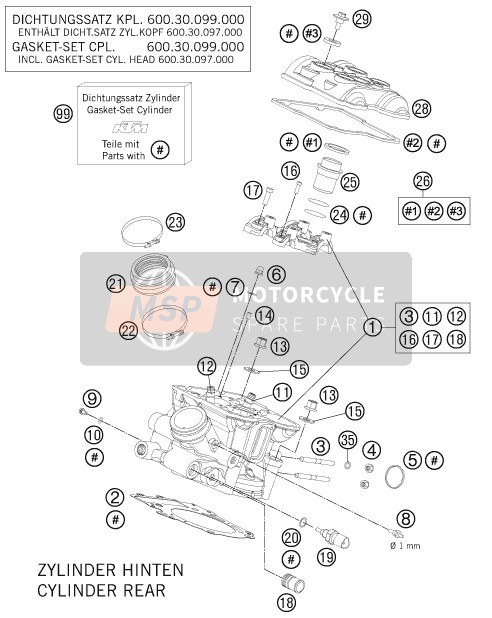 6203612004423, Zylinderkopf Kpl. Hinten 11, KTM, 0