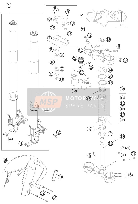 6250103202633S, Bottom Triple Clamp Cpl., KTM, 0